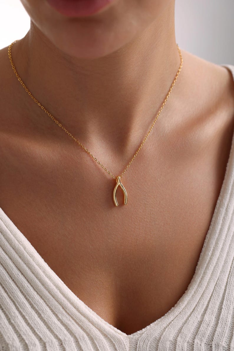 Gold Plated Wishbone Necklace, Tiny Wishbone Necklace, Good Luck Necklace, Lucky Necklace, Everday Necklace, Gift for her, Bestfriend Gift