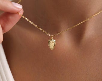 Gold Plated Tiny Strawberry Necklace, Fruit Necklace, 3D Strawberry Necklace, Garden Jewelry, Everyday Necklace, Christmas Gift Gift for her