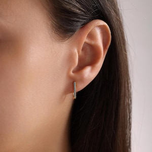 May include: Gold hoop earrings with a row of small blue gemstones.