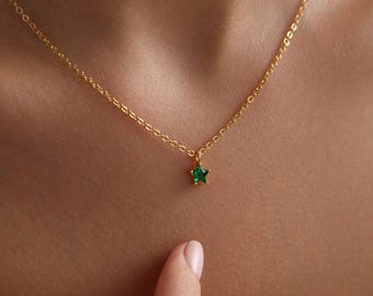 Tiny Birthstone Necklace, Personalized Birthstone Necklace, Star Birthstone Necklace, Personalized Necklace, Gift for her, Christmas Gift