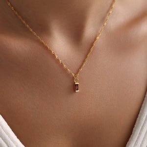 Personalized Tiny Baguette Birthstone Necklace, Gold Birthstone Necklace, Birthmonth Necklace, Gift for her, Bridesmaid Gift, Christmas Gift