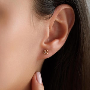 18K Gold Plated Minimalist Sun Pave Stud Earrings, Sunshine Earrings, Dainty Simple Basic Every Day Earrings, Gift for her, Women Earrings