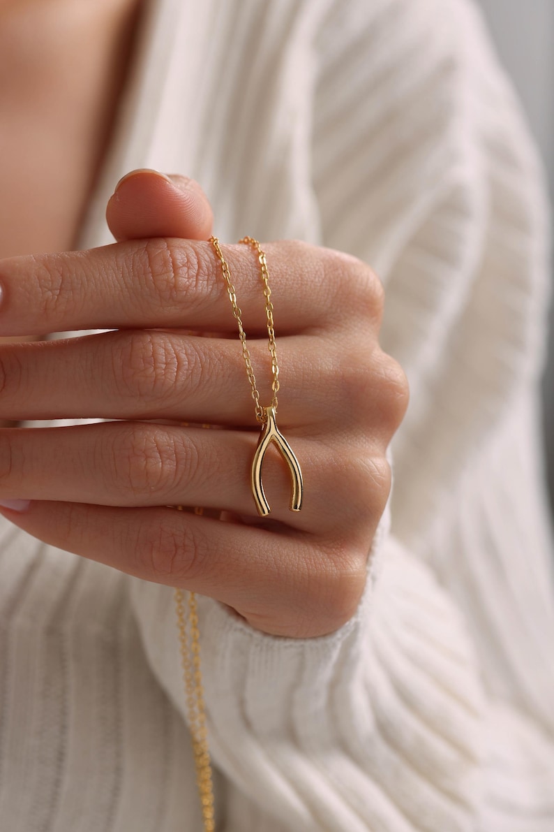Gold Plated Wishbone Necklace, Tiny Wishbone Necklace, Good Luck Necklace, Lucky Necklace, Everday Necklace, Gift for her, Bestfriend Gift