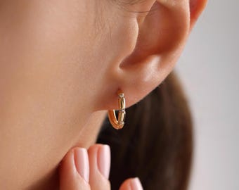 May include: Gold hoop earrings with small diamonds set into the band.