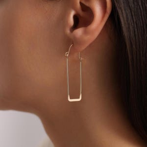 18K Gold Plated Thin Long Rectangle Hoops, Rectangle Earrings, Large Long Hoop Earrings, Geometric Earrings, Gift for her, Everyday Earrings