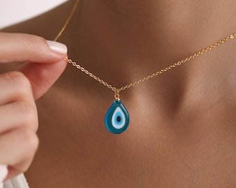 Handmade Murano Glass Drop Evil Eye Necklace, Evil Eye Necklace, Talisman Necklace, Murano Necklace, Gift for her, Christmas Gift, Mom Gift