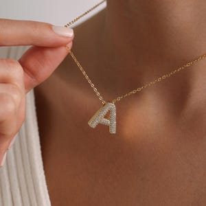 Collar con inicial de burbuja 3D personalizado, collar con letra pavé, collar con alfabeto, regalo personalizado, regalo para ella, regalo de Navidad