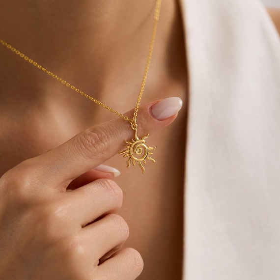 Gold Plated Spiral Sun Necklace, Sunburst Necklace, Summer Jewelry, Celestial Necklace, Pendant Necklace, Christmas Gift, Everyday Necklace