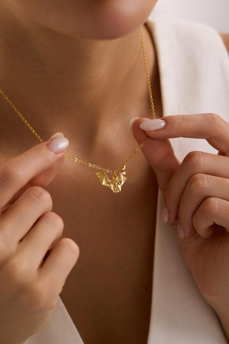 Gold Plated Bat Pendant Necklace, Gothic Necklace, Flying Necklace, Halloween Jewelry, Gift Goth Girl, Bat Halloween Necklace