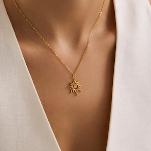 Gold Plated Spiral Sun Necklace, Sunburst Necklace, Summer Jewelry, Celestial Necklace, Pendant Necklace, Christmas Gift,  Everyday Necklace