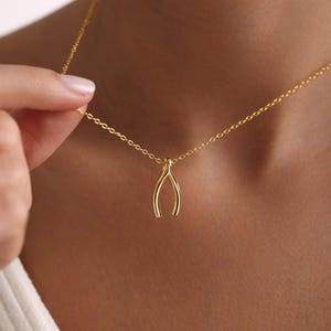 Pozłacany naszyjnik Wishbone, Malutki naszyjnik Wishbone, Naszyjnik na szczęście, Szczęśliwy naszyjnik, Codzienny naszyjnik, Prezent dla niej, Prezent dla najlepszej przyjaciółki