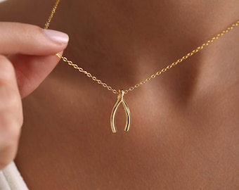 Gold Plated Wishbone Necklace, Tiny Wishbone Necklace, Good Luck Necklace, Lucky Necklace, Everyday Necklace, Gift for her, Bestfriend Gift