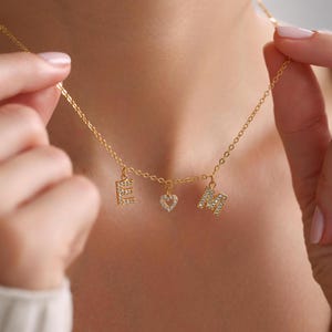 Personalized Heart Initial Pave Necklace, Pave Letter with Heart Necklace, Initial Necklace, Personalized Gift, Gift for her, Christmas Gift