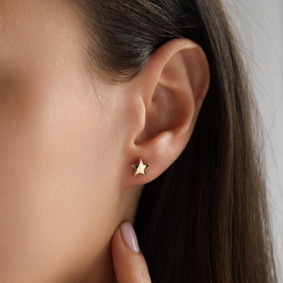18K Gold Plated Tiny Puff Star Stud Earrings, Gold Star Earrings
