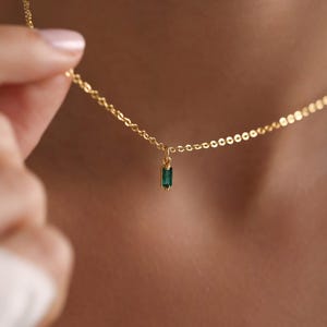 Tiny Baguette Birthstone Necklace, Birthstone Necklace, Gold Plated Birthstone Necklace, Mom Gift, Bridesmaid Gift for her, Christmas Gift
