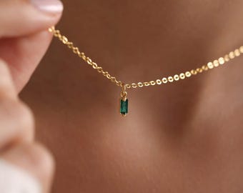 Tiny Baguette Birthstone Necklace, Birthstone Necklace, Gold Plated Birthstone Necklace, Mom Gift, Bridesmaid Gift for her, Christmas Gift