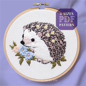 hedgehog embroidery design * cute forest animal hand embroidery pattern * blooming hedgehog clothes* mini floral hand embroidery pdf