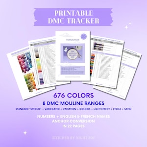 printable DMC embroidery floss color chart tracker inventory* dmc Anchor conversion card* dmc floss color chart pdf * dmc thread cheat sheet