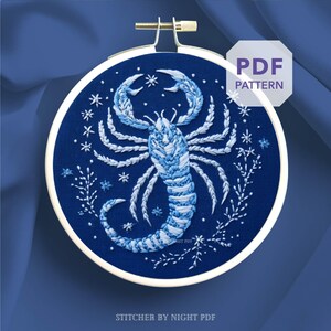 Scorpio embroidery design * zodiac hand embroidery pattern PDF * perfect for astrology lovers gift * handmade zodiac inspired wall art