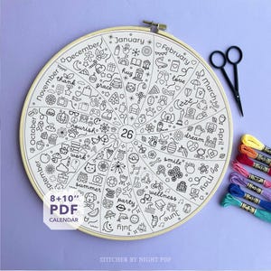 Symbol Rad des Jahres Stickmuster * Phänologie Radstickerei * Journal Stickmuster * 2026 Stickkalender * Handstickerei