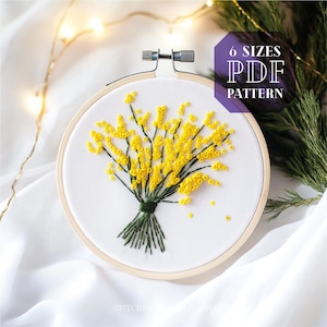 mimosa embroidery design * mimosa bouquet hand embroidery file * spring flower embroidery design * yellow flower embroidery pattern *