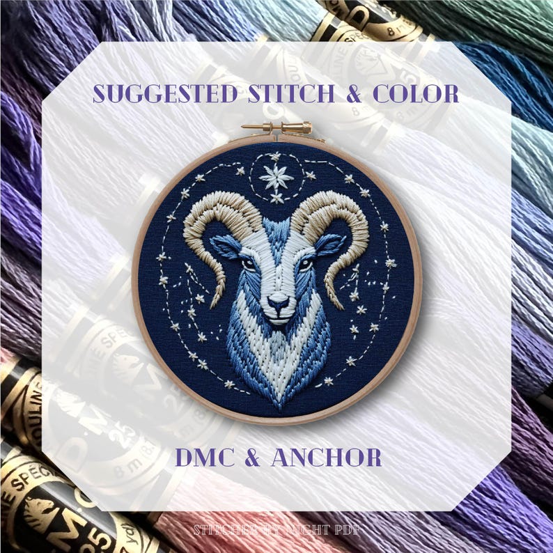 zodiac aries embroidery design * astrology embroidery gift * blue star sign hoop art * cosmic zodiac PDF hand embroidery pattern image 6