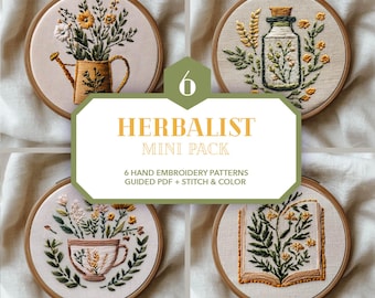 herbal embroidery design pack * botanical stitch bundle * diy apothecary gift * kitchen herb decor * floral hand embroidery pattern PDF