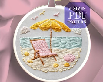 beach chair embroidery design * seaside embroidery hoop * slow living by the sea * pastel beach club diy* summer hand embroidery pattern pdf