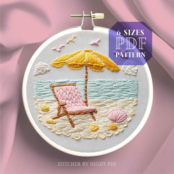 beach chair embroidery design * seaside embroidery hoop * slow living by the sea * pastel beach club diy* summer hand embroidery pattern pdf