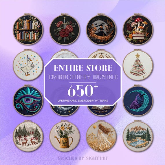 entire store bundle • hand embroidery designs • mega embroidery pack • lifetime access whole shop bundle • beginning embroidery patterns pdf