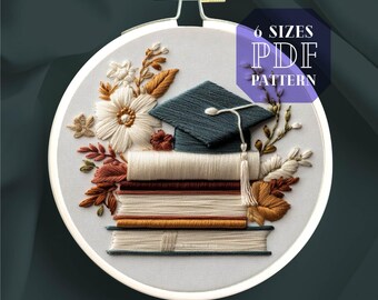 Graduation Cap Embroidery Design PDF • Floral Mortarboard Decor • University Class of 2026 Gift • College Grad Keepsake • DIY Hand Stitching