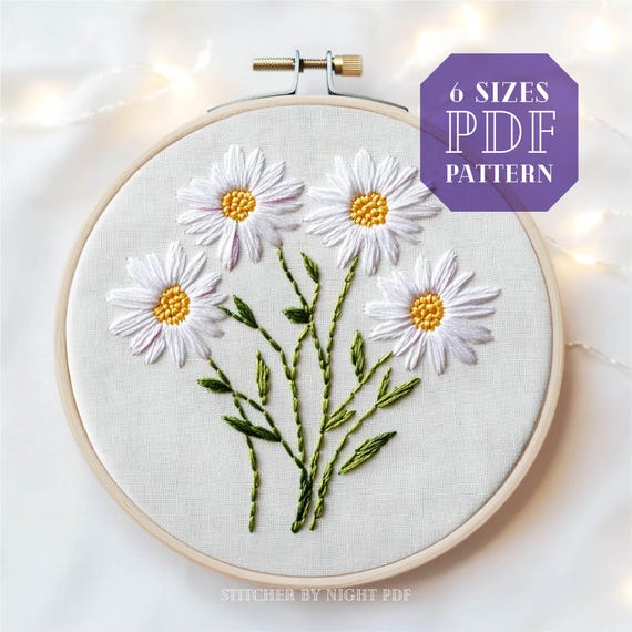 daisy embroidery design PDF * april birth flower ornament * diy wildflower gift * oopsie daisy hand stitching pattern