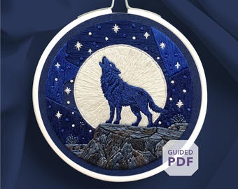 werewolf embroidery design PDF * full moon wolf hoop art * howling wolf ornament * dark fantasy book decor * gothic hand stitching pattern