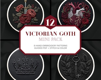 Goth Embroidery Pattern Bundle PDF * Victorian Goth Hand Stitching Designs * Dark Romance Hoop Art * Witchy Stitch Dark Fantasy Pack