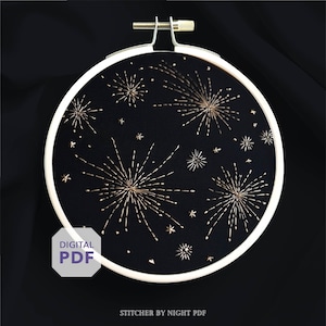pdf met borduurontwerp met fonkelende sterren * handgemaakt sterrenbeelddecor * kosmisch ornament * handstikpatroon voor vakantie