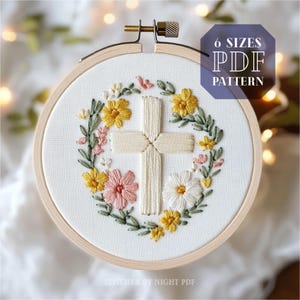 Christian cross embroidery design * easter cross wreath embroidery  * baptism cross embroidery design * catholic digital embroidery