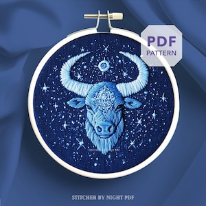 taurus embroidery design * taurus constellation birthday gift *  astrology embroidery ornament * zodiac signs hand embroidery pattern PDF