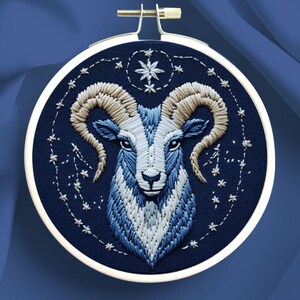 zodiac aries embroidery design * astrology embroidery gift * blue star sign hoop art * cosmic zodiac PDF hand embroidery pattern image 16
