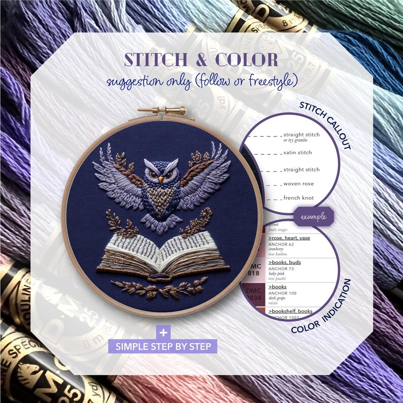 Owl Hand Embroidery Pattern * Open Book Hoop Art * Magic Book ...