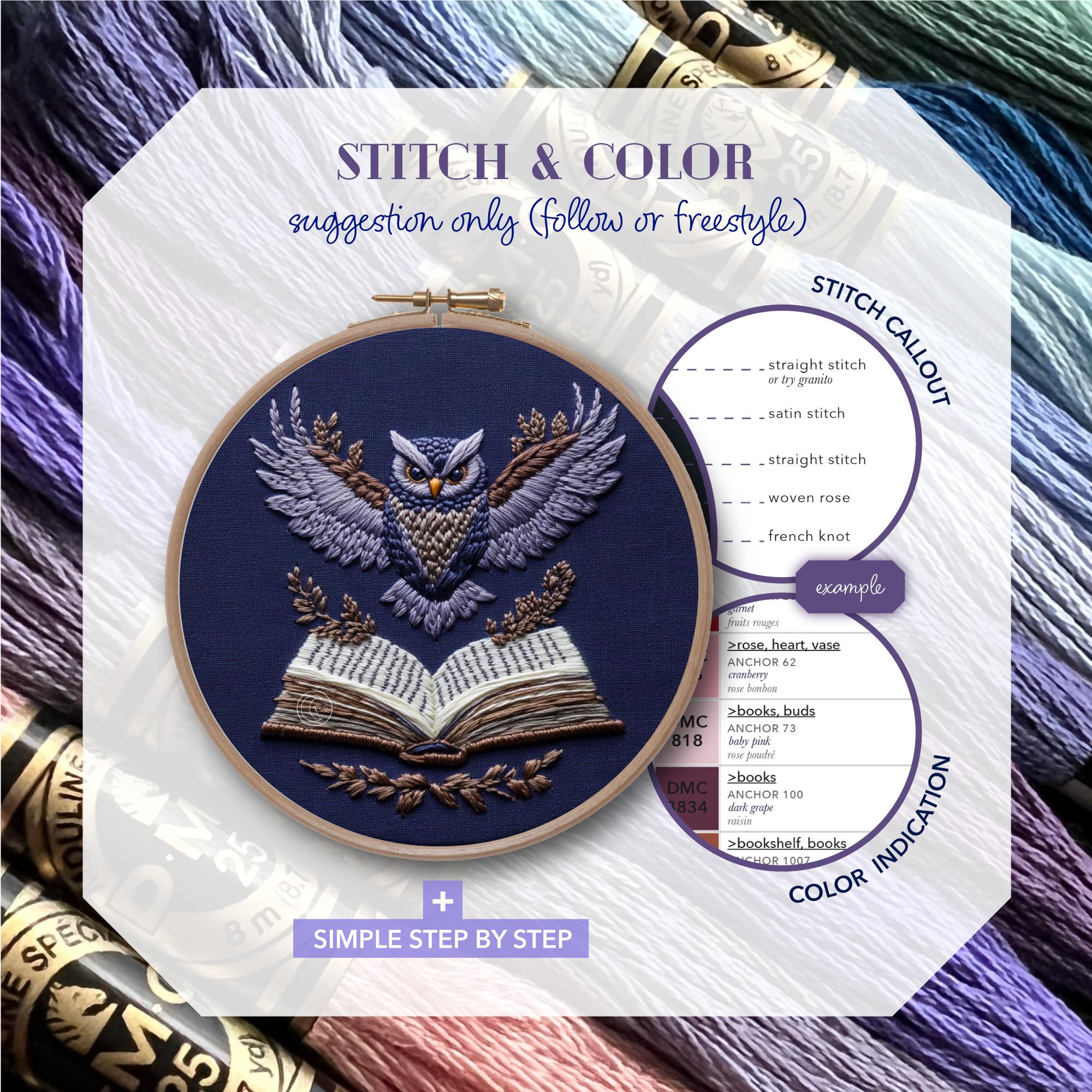 Owl Hand Embroidery Pattern * Open Book Hoop Art * Magic Book ...
