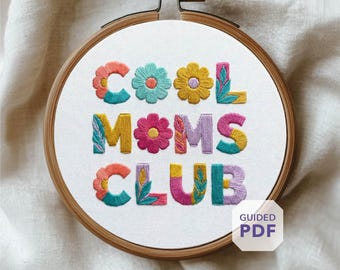 cool mom embroidery design PDF • happy mother day ornament gift • personalized clothing • hand stitching pattern