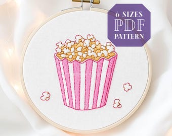 popcorn embroidery design * mini popcorn movie wall art * backyard movie night decoration * diy cinephile gift * hand embroidery pattern PDF
