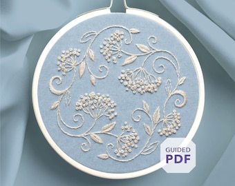 floral wreath embroidery design PDF • baby's breath wedding ornament • vow keepsake • Anniversary Hoop Art • DIY Marriage Decor