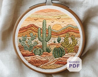 Desert Embroidery Design PDF * Cactus Sunset Hoop Art * Boho Landscape Hand Stitching * Southwestern Decor Craft * Nature Gift