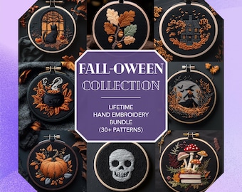 halloween mega bundle embroidery design * spooky fall hand embroidery pack * diy autumn embroidery gift * witch ghost pumpkin skull cat bat