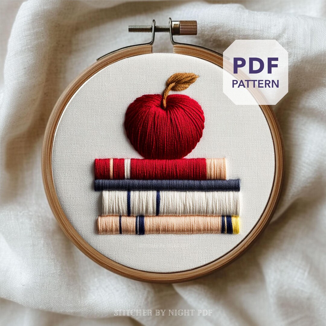 Apple Books Embroidery Design * Back to School Quick Stitch * Teach ...
