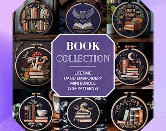 Paquete de libros bordados * Paquete de libros bordados * Diseño de bordado para estanterías * Bordado para amantes de los libros * Acceso de por vida