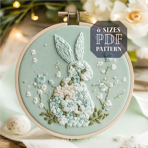 easter bunny flower embroidery design * floral bunny embroidery  * mini bunny embroidery design * bunny hand embroidery pattern PDF * rabbit