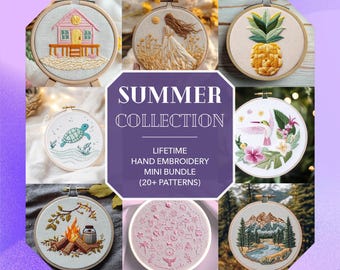 summer embroidery bundle * camping, beach, tropical, coastal hoop art * stitching along with lifetime creations * easy hand embroidery PDF