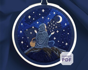 Witch Hand Embroidery Download • High Priestess Art * As Above So Below Decor * Moon Embroidery Design * Protection Runes Pagan Ornament